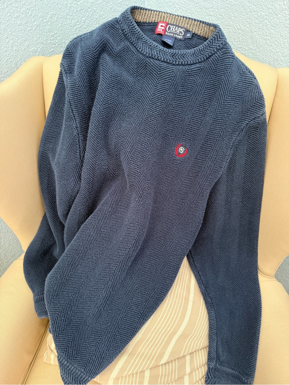 Ralph Lauren Chaps Men's Navy Crewneck Classic Knit Sweater M